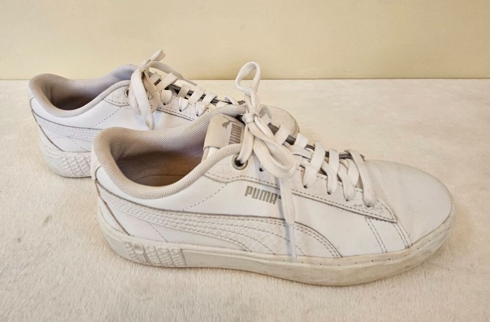 Puma Shoes Womens 7.5 Smash Platform V2 Sneakers 381447-01 White Leather Lace Up